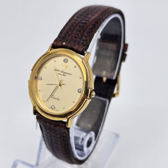 Jules Jurgensen Women's Watch 32MM Gold Dial Brown Leather Bands New Battery - Picture 2 of 11